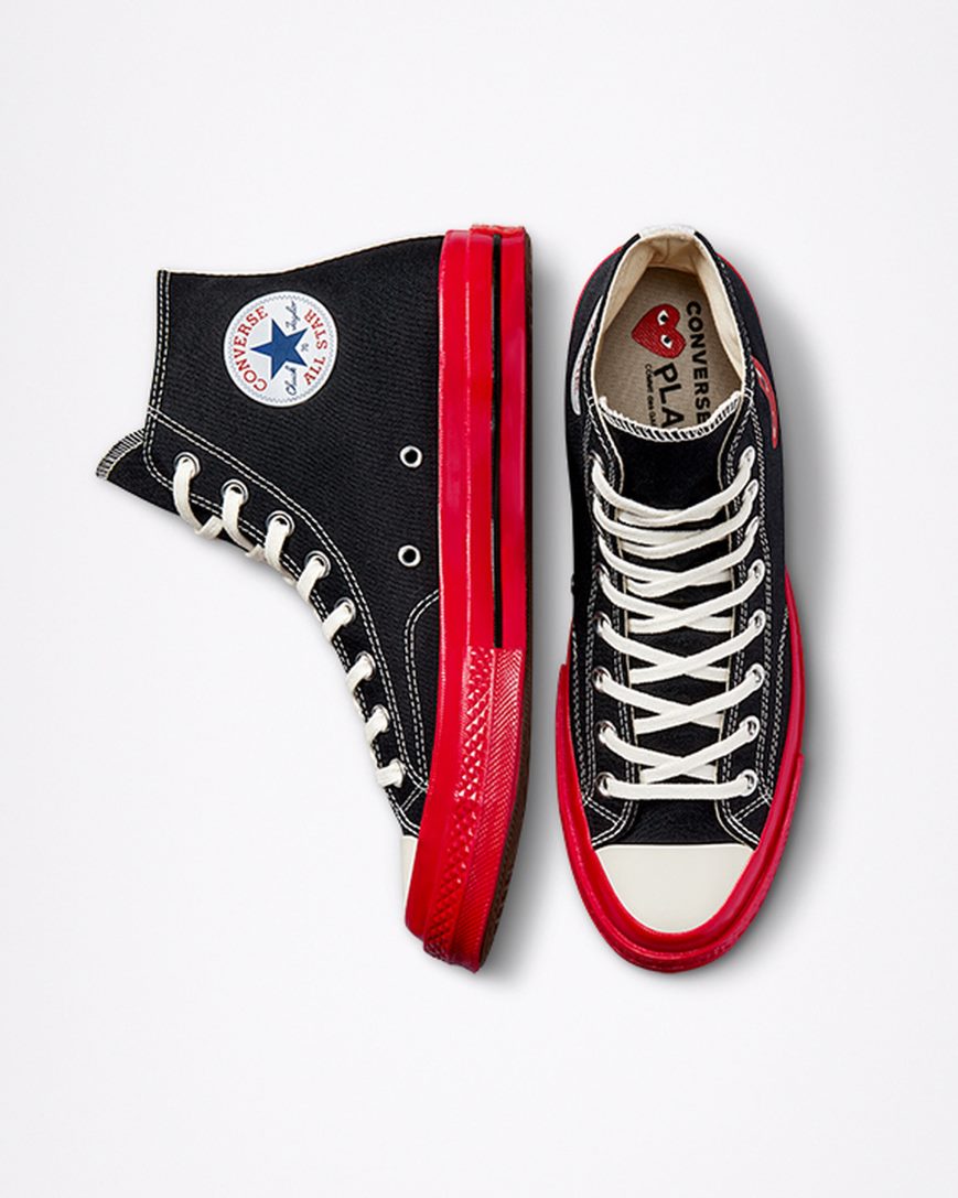 Zapatillas Altas Converse x Comme des Garçons PLAY Chuck 70 Hombre Negras Rojas | PE 4P0WE5